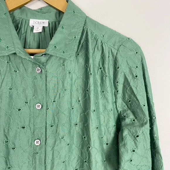 NWT J. Crew Green Eyelet Mini Shirtdress - Picture 2 of 14